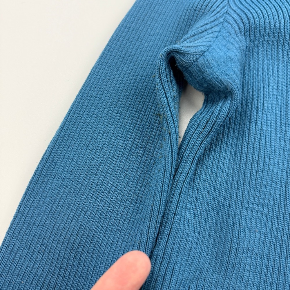 Vintage 60s Sweater Womens 14 Blue Ribbed Wool Made in Hong Kong Zip - Picture 8 of 13